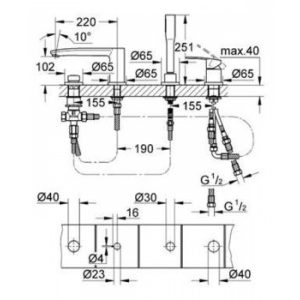 Eurostyle Cosmopolitan 4-hole single lever bath combination