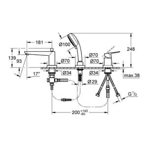 BauLoop 3-hole bath/shower combination