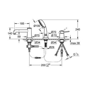 GROHE BauClassic 3-hole bath/shower combination