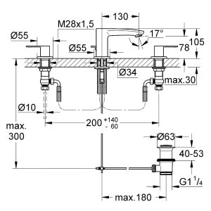 Eurostyle Cosmopolitan 3-hole basin mixer