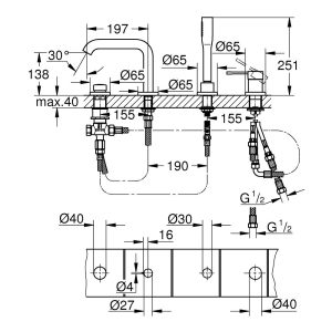 Essence 4-hole single lever bath combination