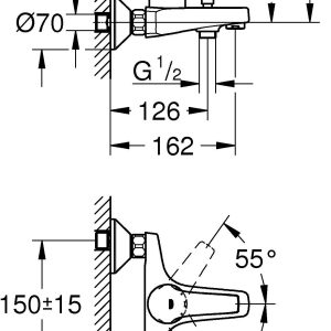 GROHE BauCurve Single-lever bath/shower mixer wall mounted