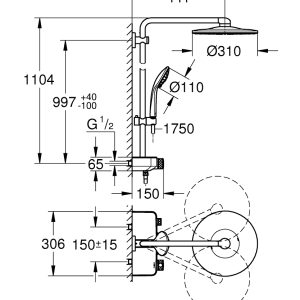 Shower system with thermostat for wall mounting