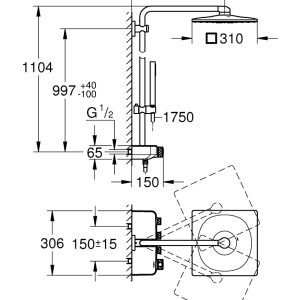 Shower system with thermostat for wall mounting